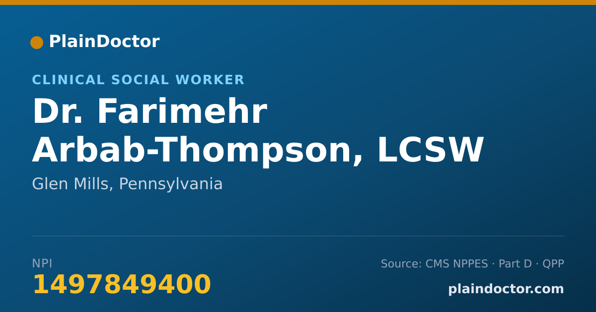 Shareable card for Farimehr Arbab-Thompson, LCSW - Clinical Social Worker, Glen Mills, PA
