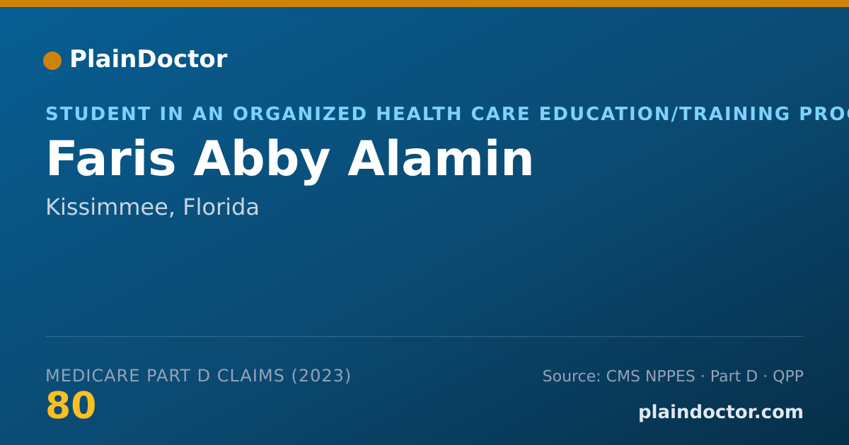 Shareable card for Faris Abby Alamin - Student in an Organized Health Care Education/Training Program, Kissimmee, FL