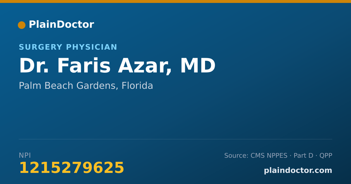 Shareable card for Faris Azar, MD - Surgery Physician, Palm Beach Gardens, FL