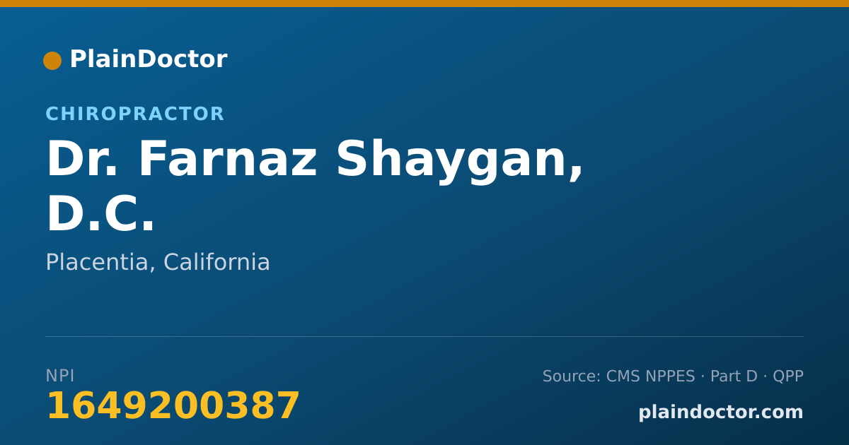 Shareable card for Farnaz Shaygan, D.C. - Chiropractor, Placentia, CA