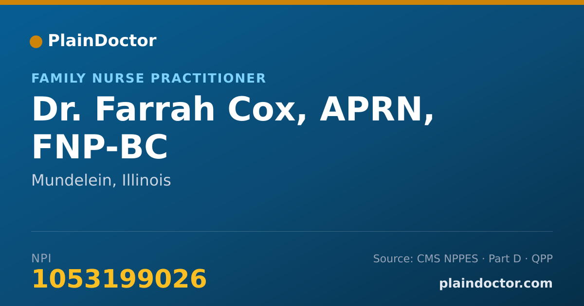 Shareable card for Farrah Cox, APRN, FNP-BC - Family Nurse Practitioner, Mundelein, IL