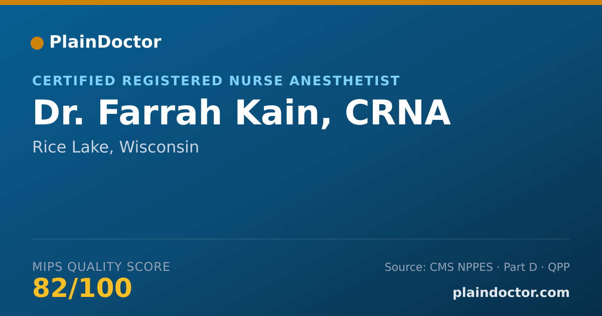 Shareable card for Farrah Kain, CRNA - Certified Registered Nurse Anesthetist, Rice Lake, WI