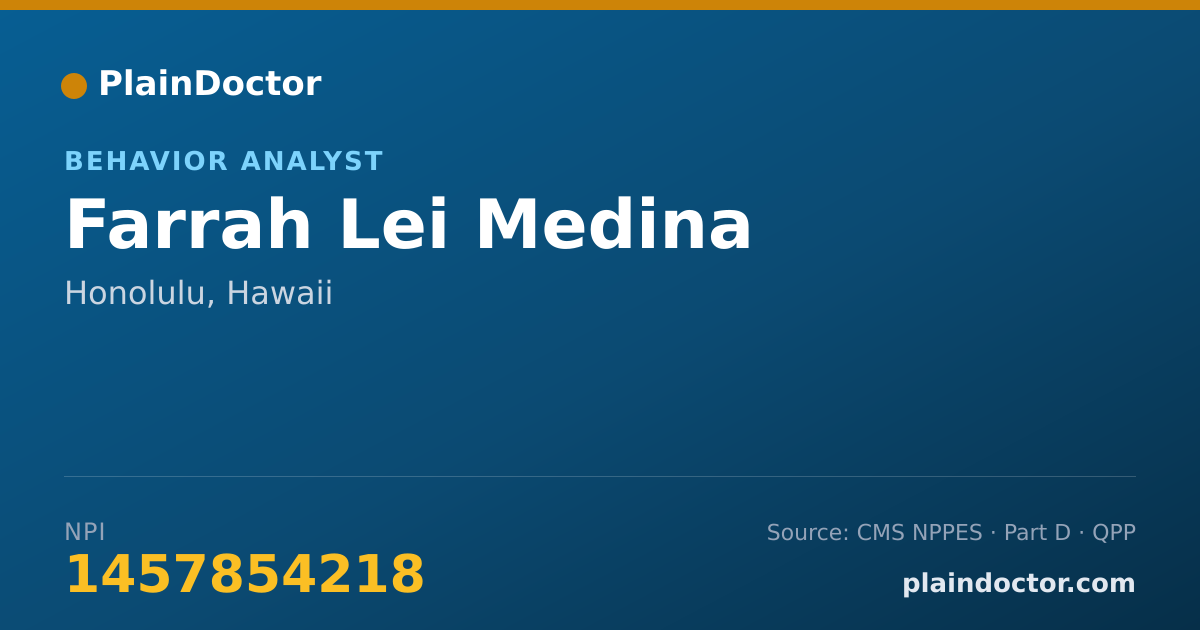 Shareable card for Farrah Lei Medina - Behavior Analyst, Honolulu, HI