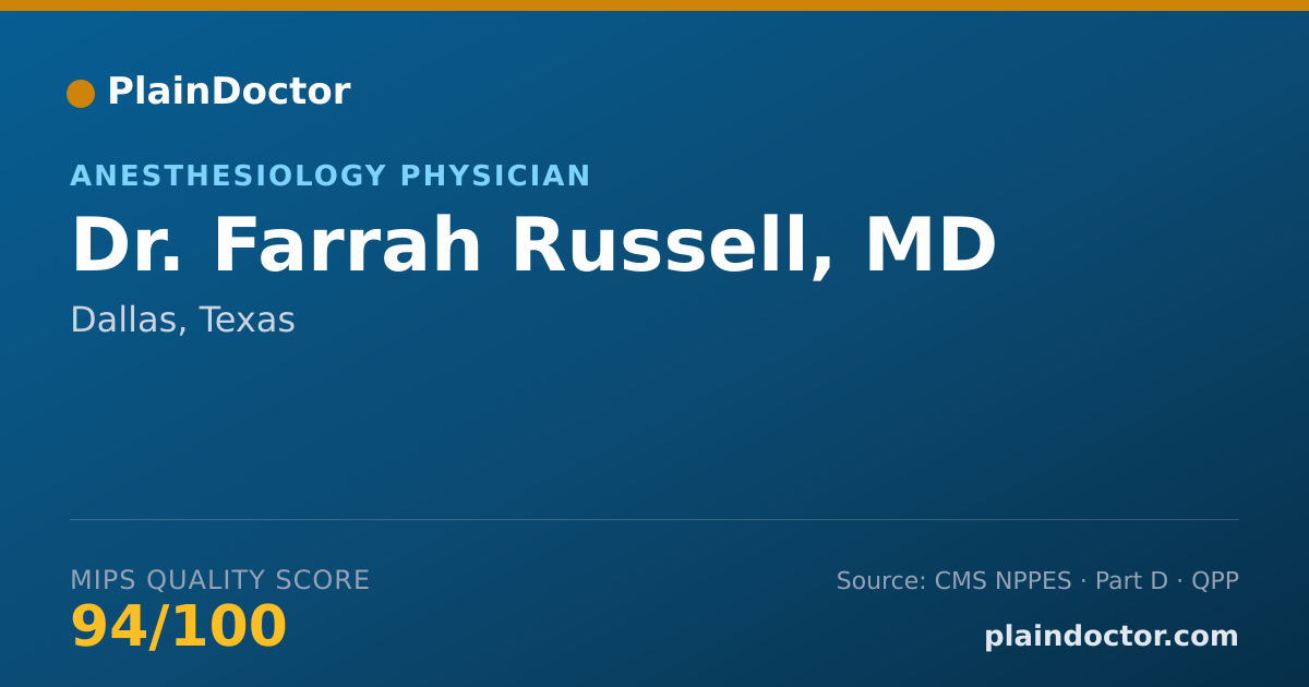 Shareable card for Farrah Russell, MD - Anesthesiology Physician, Dallas, TX