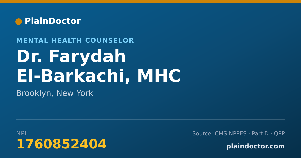Shareable card for Farydah El-Barkachi, MHC - Mental Health Counselor, Brooklyn, NY