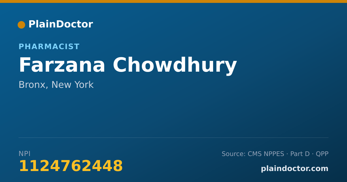 Shareable card for Farzana Chowdhury - Pharmacist, Bronx, NY