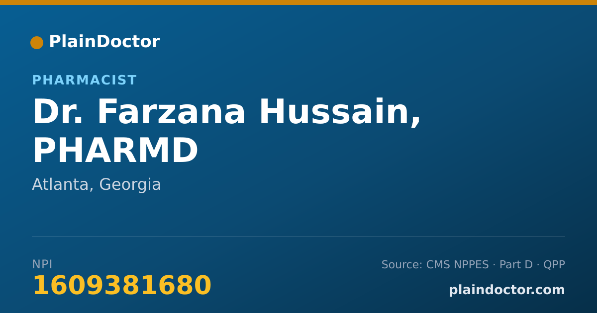 Shareable card for Farzana Hussain, PHARMD - Pharmacist, Atlanta, GA