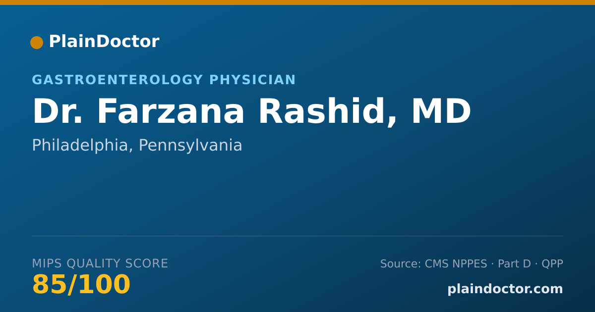 Shareable card for Farzana Rashid, MD - Gastroenterology Physician, Philadelphia, PA