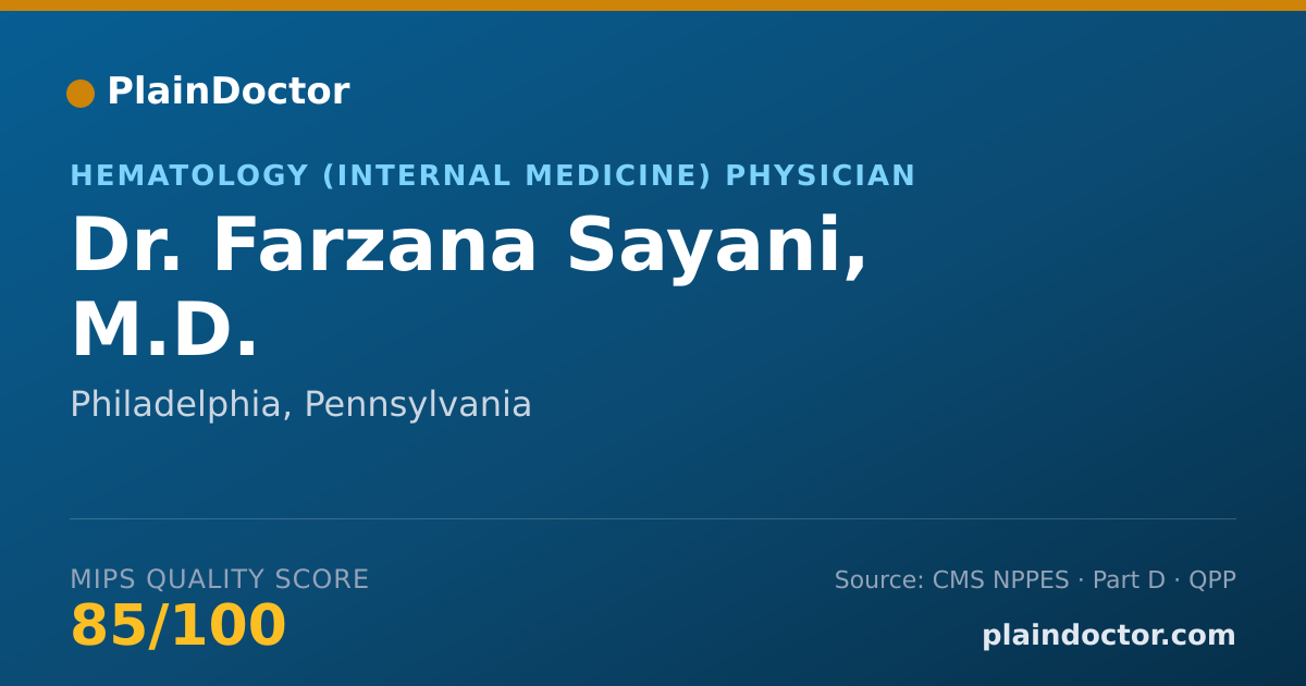 Shareable card for Farzana Sayani, M.D. - Hematology (Internal Medicine) Physician, Philadelphia, PA