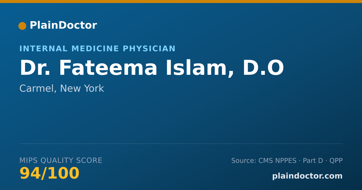 Shareable card for Fateema Islam, D.O - Internal Medicine Physician, Carmel, NY