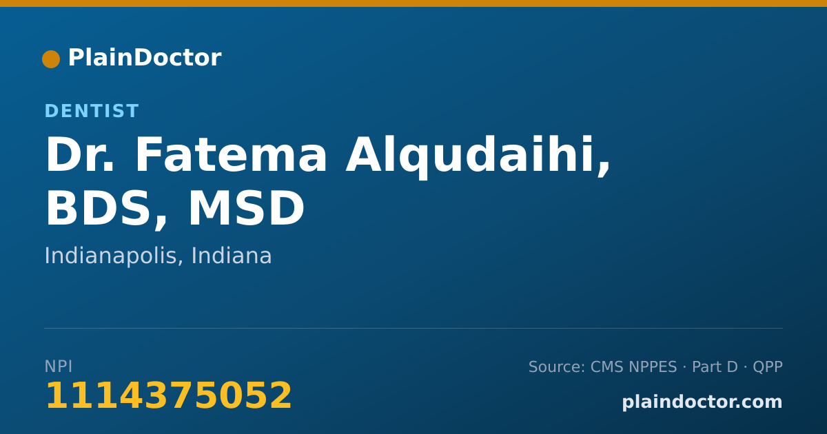Shareable card for Fatema Alqudaihi, BDS, MSD - Dentist, Indianapolis, IN