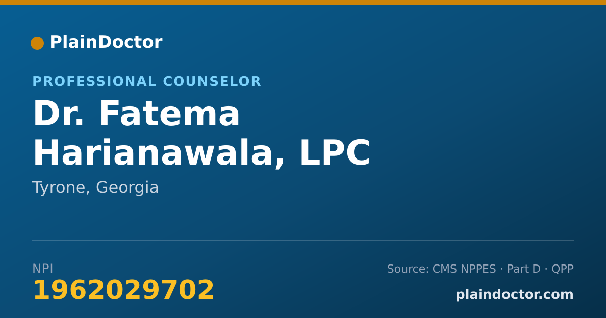 Shareable card for Fatema Harianawala, LPC - Professional Counselor, Tyrone, GA