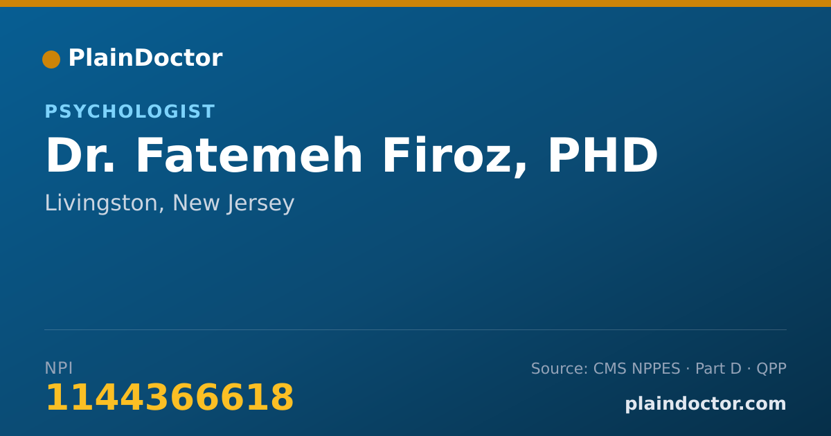 Shareable card for Fatemeh Firoz, PHD - Psychologist, Livingston, NJ