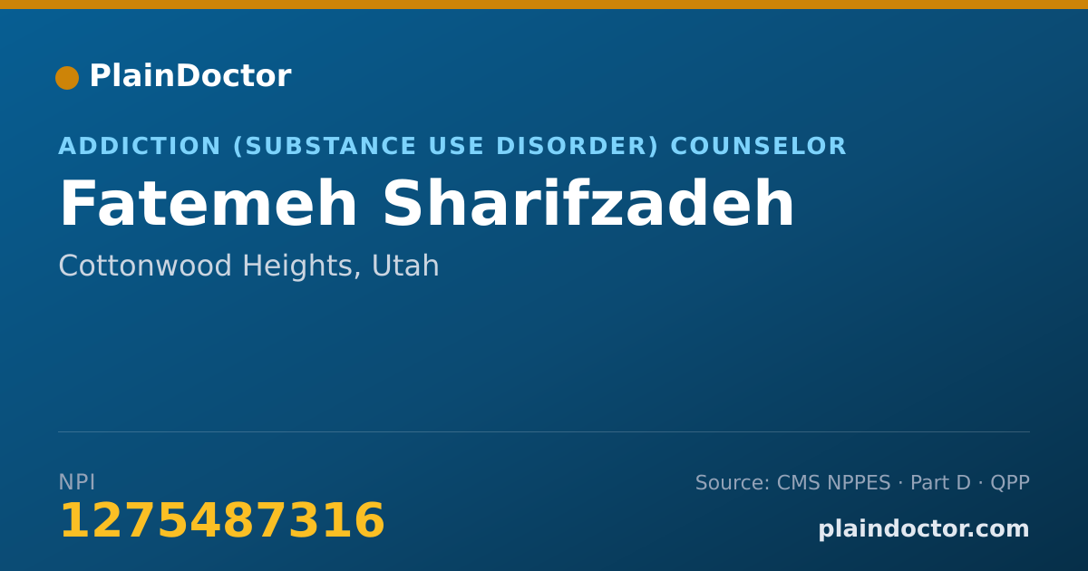 Shareable card for Fatemeh Sharifzadeh - Addiction (Substance Use Disorder) Counselor, Cottonwood Heights, UT