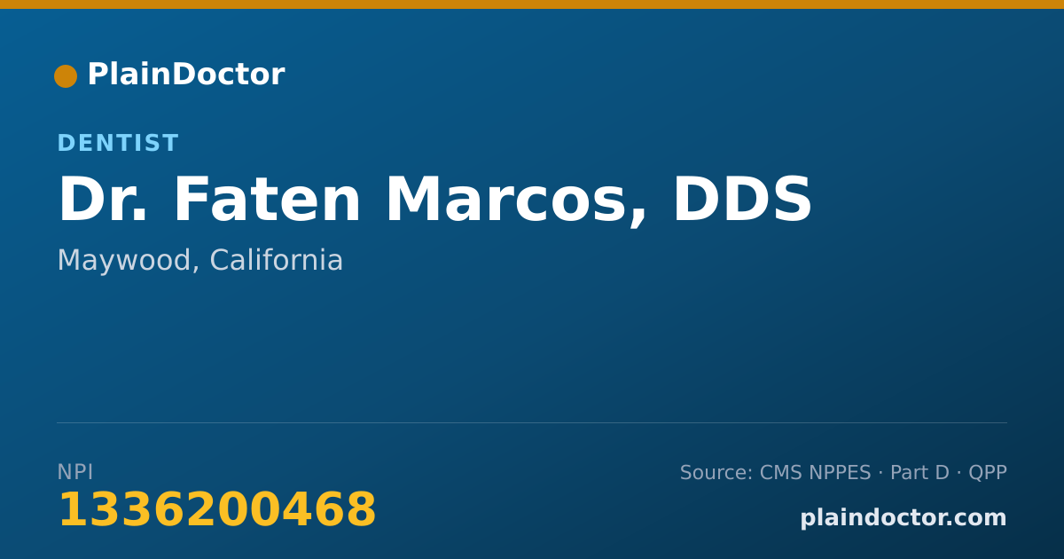 Shareable card for Faten Marcos, DDS - Dentist, Maywood, CA