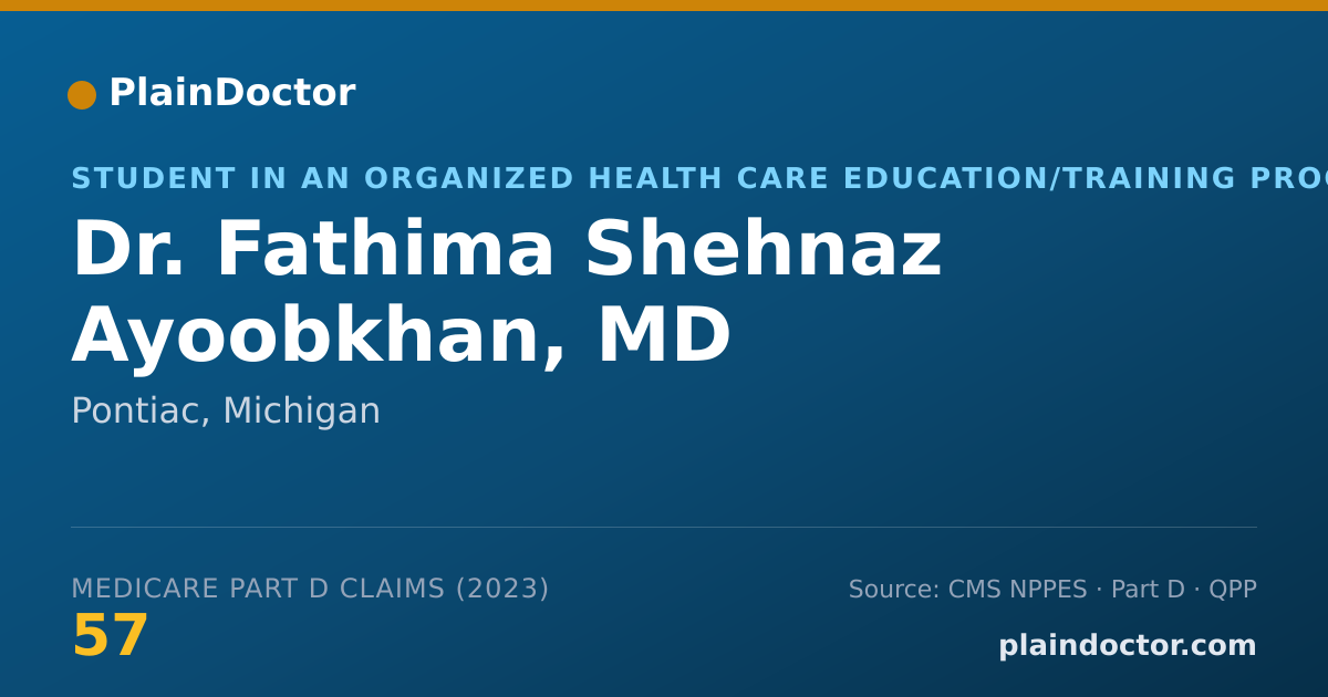 Shareable card for Fathima Shehnaz Ayoobkhan, MD - Student in an Organized Health Care Education/Training Program, Pontiac, MI