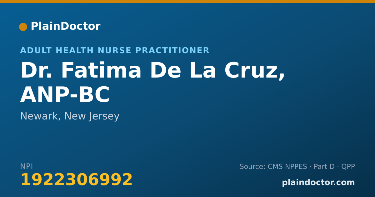 Shareable card for Fatima De La Cruz, ANP-BC - Adult Health Nurse Practitioner, Newark, NJ