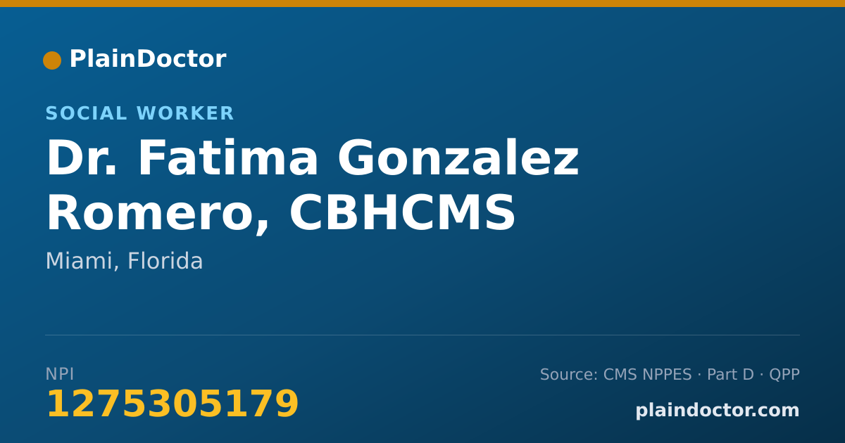 Shareable card for Fatima Gonzalez Romero, CBHCMS - Social Worker, Miami, FL