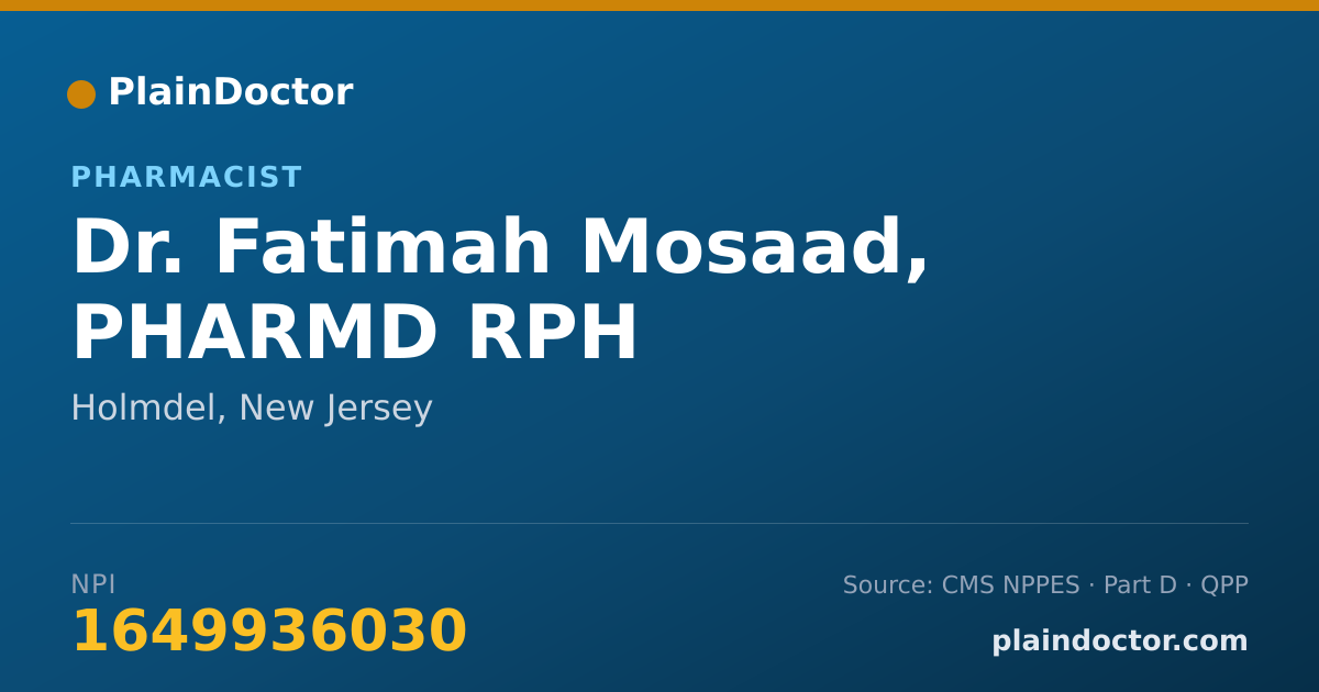 Shareable card for Fatimah Mosaad, PHARMD RPH - Pharmacist, Holmdel, NJ