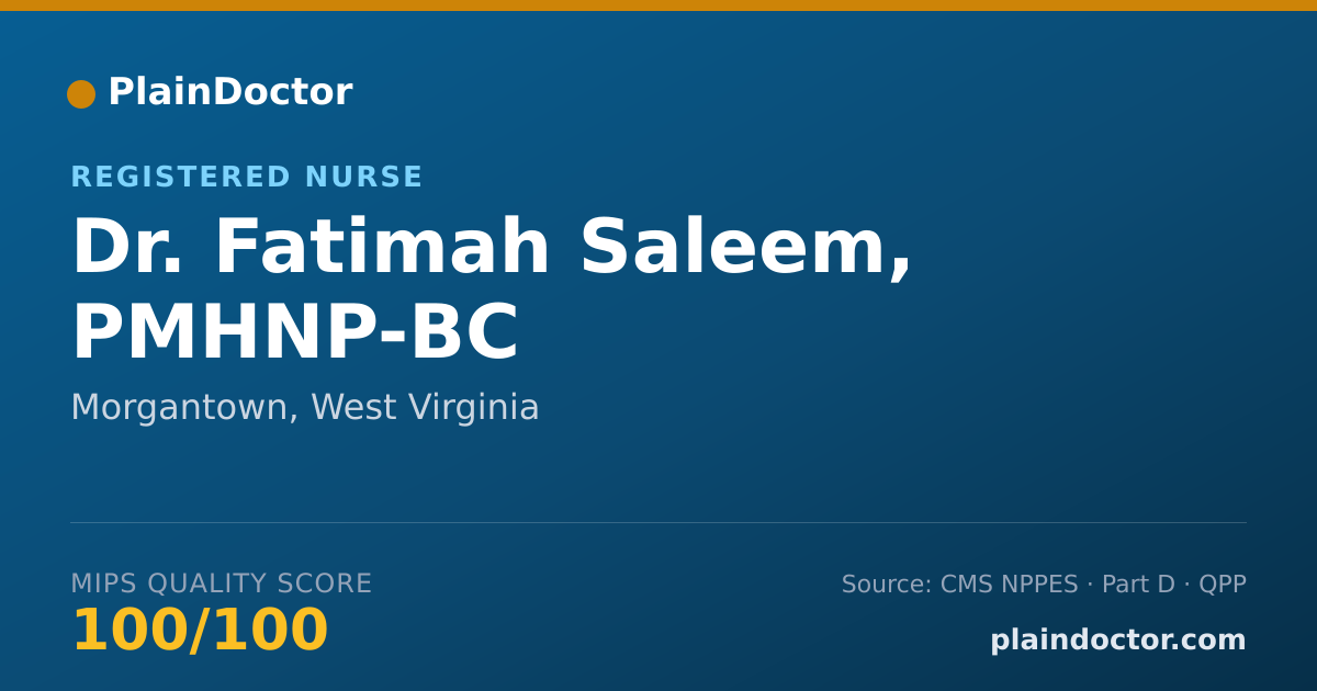 Shareable card for Fatimah Saleem, PMHNP-BC - Registered Nurse, Morgantown, WV