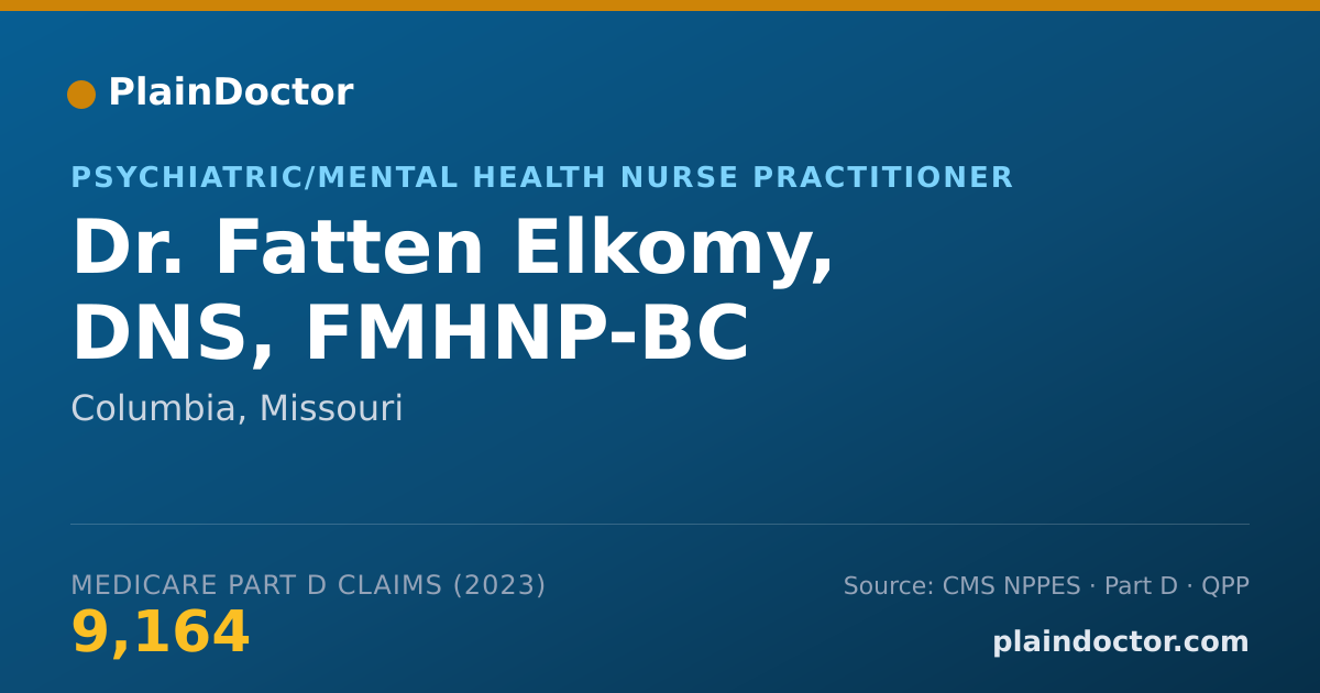 Shareable card for Fatten Elkomy, DNS, FMHNP-BC - Psychiatric/Mental Health Nurse Practitioner, Columbia, MO