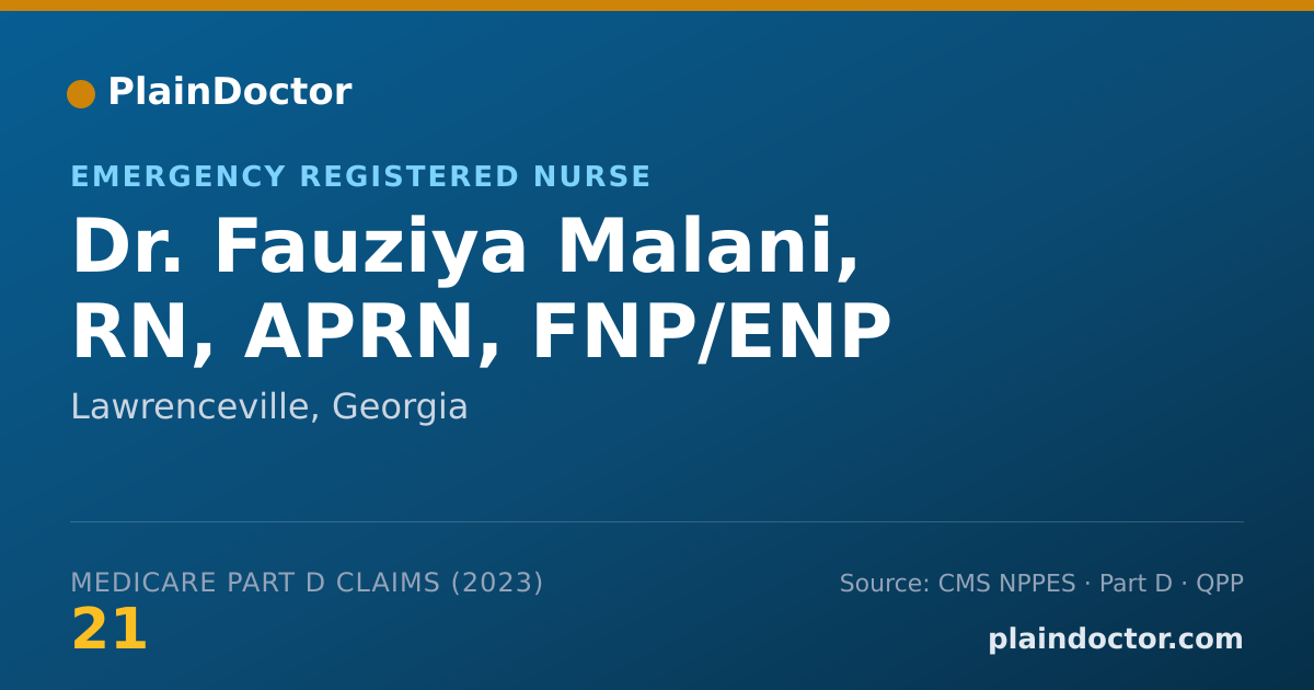 Shareable card for Fauziya Malani, RN, APRN, FNP/ENP - Emergency Registered Nurse, Lawrenceville, GA