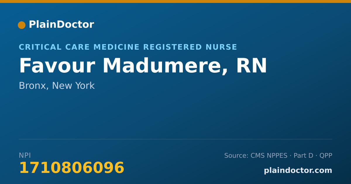 Shareable card for Favour Madumere, RN - Critical Care Medicine Registered Nurse, Bronx, NY