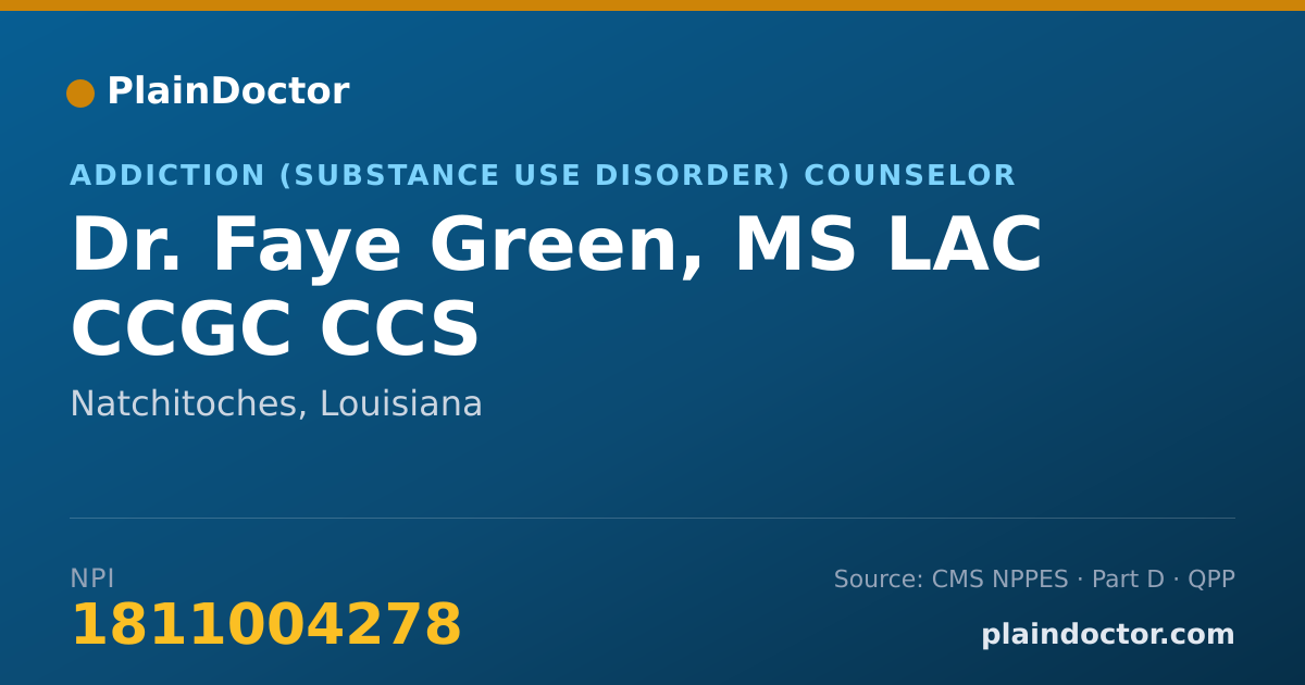 Shareable card for Faye Green, MS LAC CCGC CCS - Addiction (Substance Use Disorder) Counselor, Natchitoches, LA