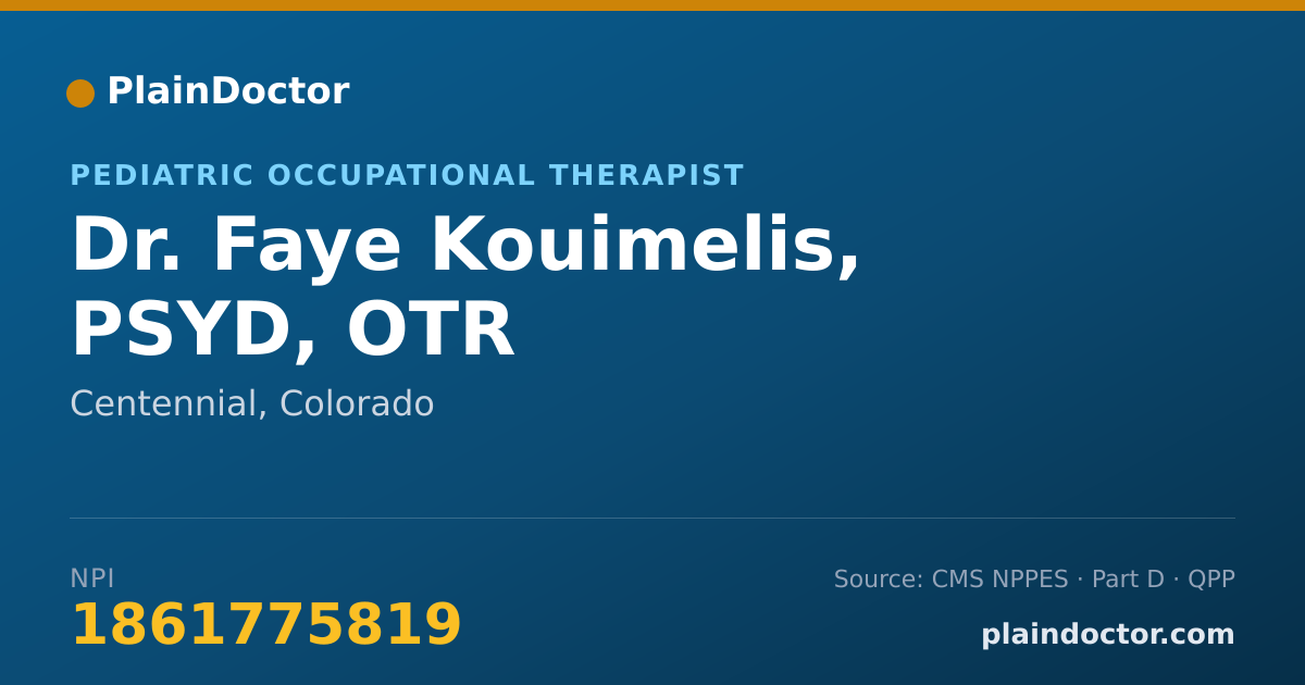 Shareable card for Faye Kouimelis, PSYD, OTR - Pediatric Occupational Therapist, Centennial, CO