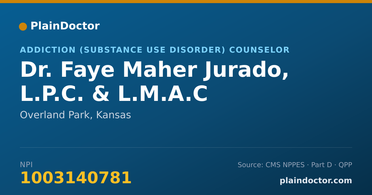 Shareable card for Faye Maher Jurado, L.P.C. & L.M.A.C - Addiction (Substance Use Disorder) Counselor, Overland Park, KS