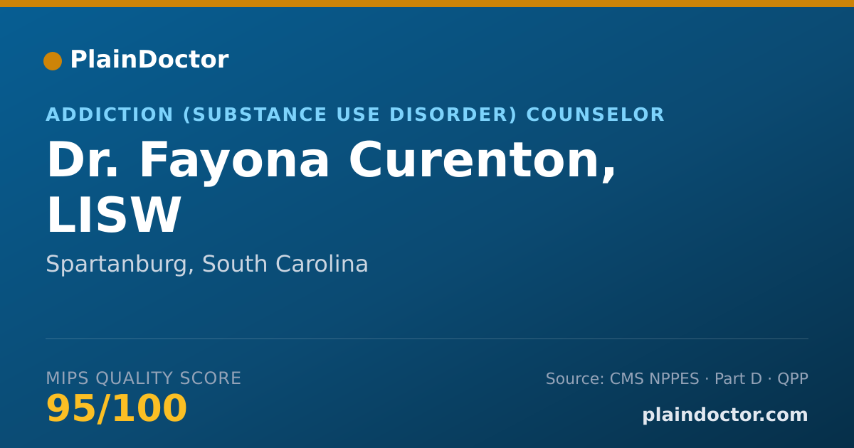 Shareable card for Fayona Curenton, LISW - Addiction (Substance Use Disorder) Counselor, Spartanburg, SC