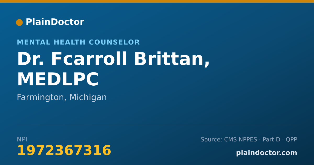 Shareable card for Fcarroll Brittan, MEDLPC - Mental Health Counselor, Farmington, MI