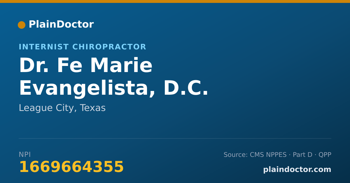 Shareable card for Fe Marie Evangelista, D.C. - Internist Chiropractor, League City, TX