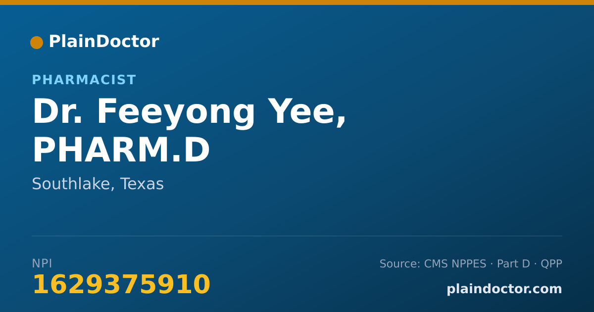 Shareable card for Feeyong Yee, PHARM.D - Pharmacist, Southlake, TX