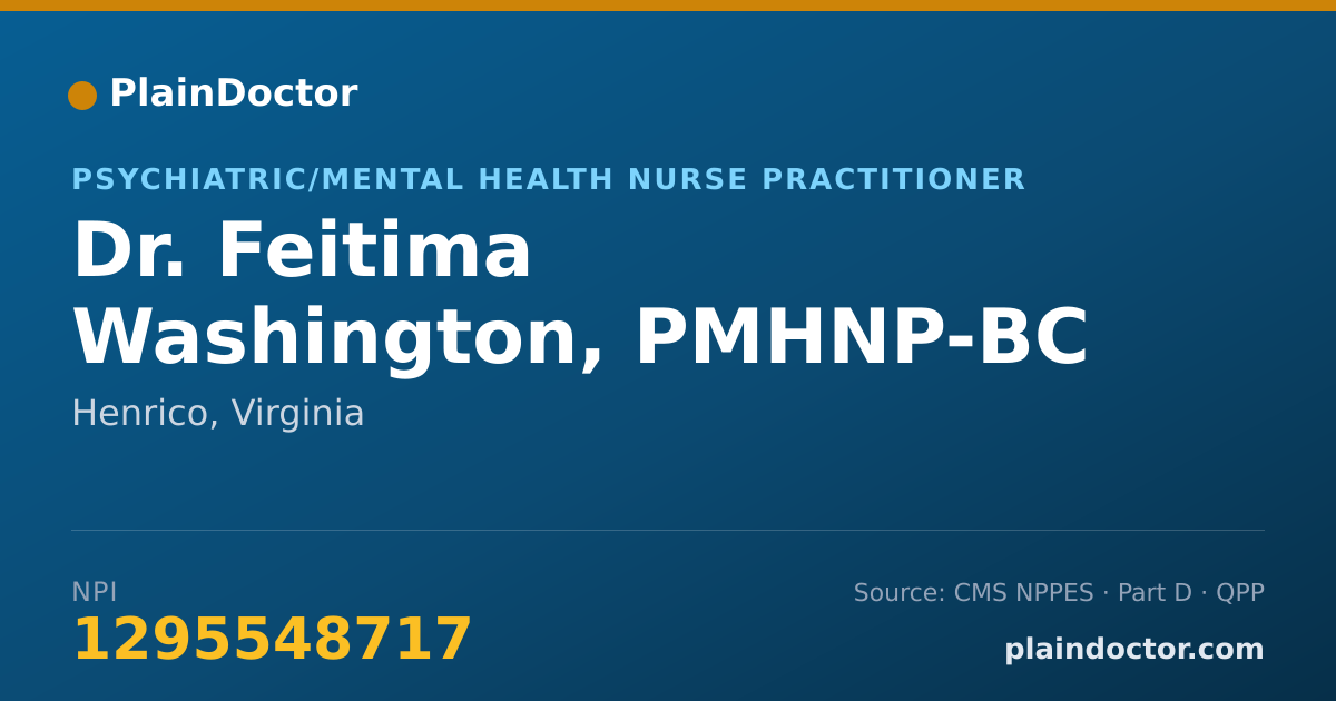 Shareable card for Feitima Washington, PMHNP-BC - Psychiatric/Mental Health Nurse Practitioner, Henrico, VA