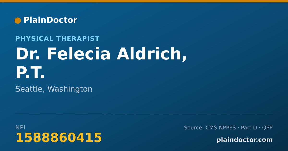 Shareable card for Felecia Aldrich, P.T. - Physical Therapist, Seattle, WA