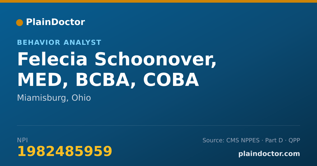 Shareable card for Felecia Schoonover, MED, BCBA, COBA - Behavior Analyst, Miamisburg, OH