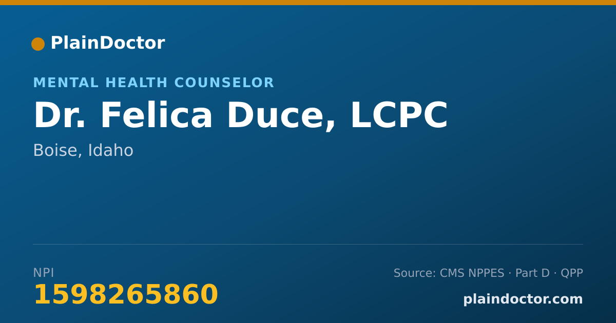 Shareable card for Felica Duce, LCPC - Mental Health Counselor, Boise, ID