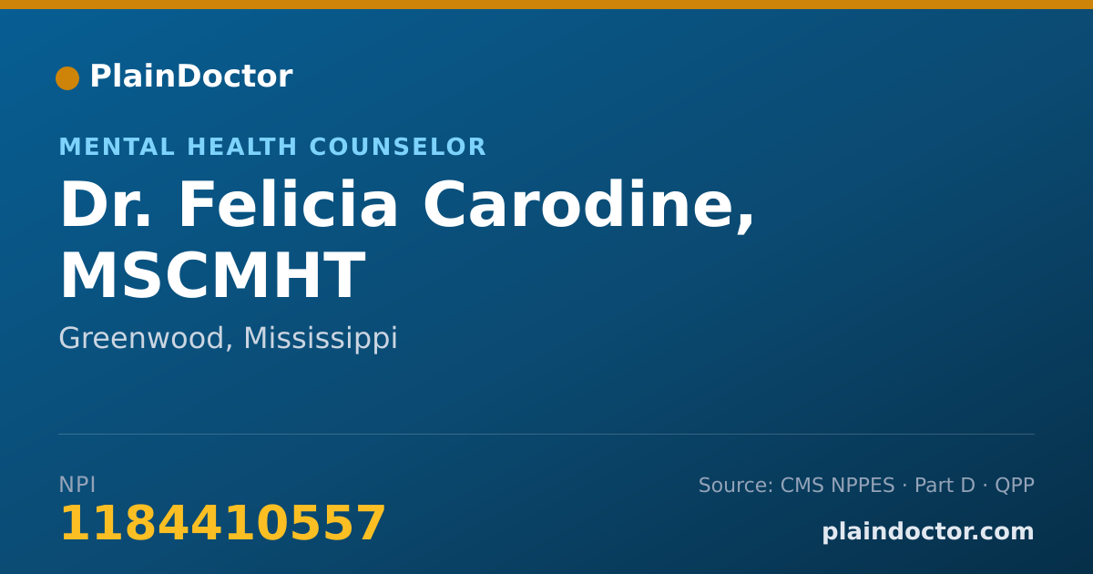 Shareable card for Felicia Carodine, MSCMHT - Mental Health Counselor, Greenwood, MS
