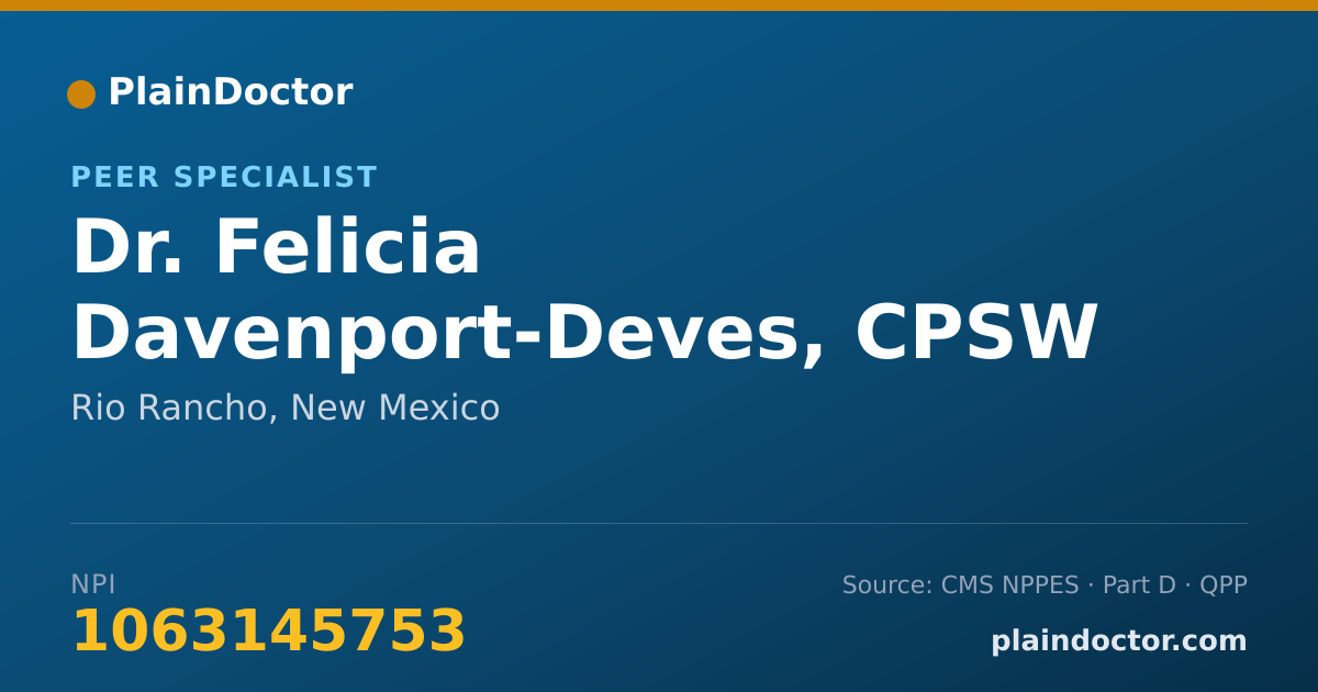 Shareable card for Felicia Davenport-Deves, CPSW - Peer Specialist, Rio Rancho, NM
