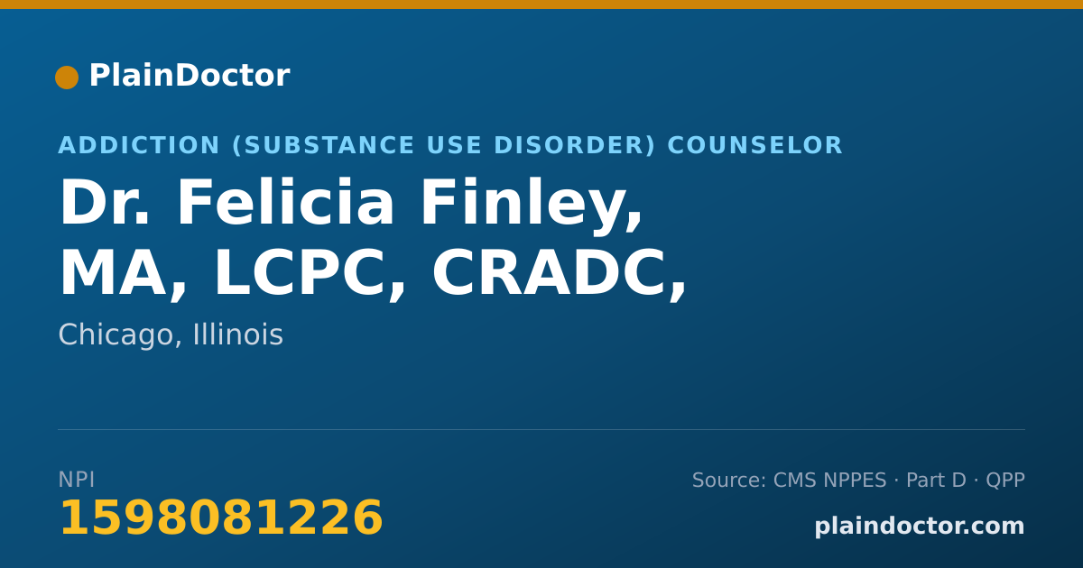 Shareable card for Felicia Finley, MA, LCPC, CRADC, - Addiction (Substance Use Disorder) Counselor, Chicago, IL