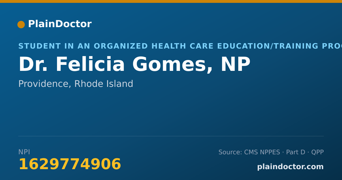 Shareable card for Felicia Gomes, NP - Student in an Organized Health Care Education/Training Program, Providence, RI