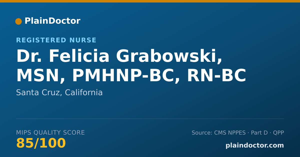 Shareable card for Felicia Grabowski, MSN, PMHNP-BC, RN-BC - Registered Nurse, Santa Cruz, CA