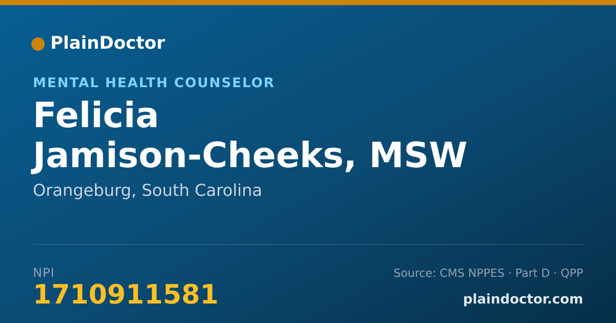 Shareable card for Felicia Jamison-Cheeks, MSW - Mental Health Counselor, Orangeburg, SC