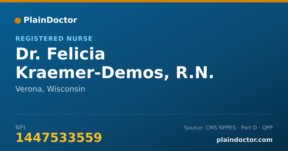 Shareable card for Felicia Kraemer-Demos, R.N. - Registered Nurse, Verona, WI