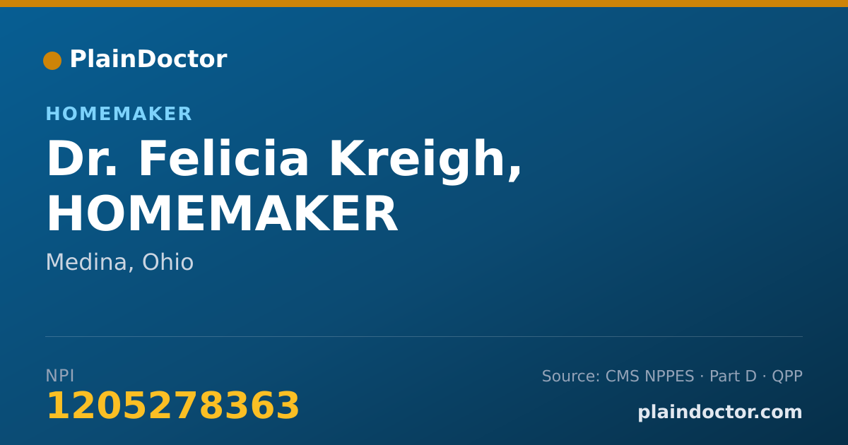 Shareable card for Felicia Kreigh, HOMEMAKER - Homemaker, Medina, OH