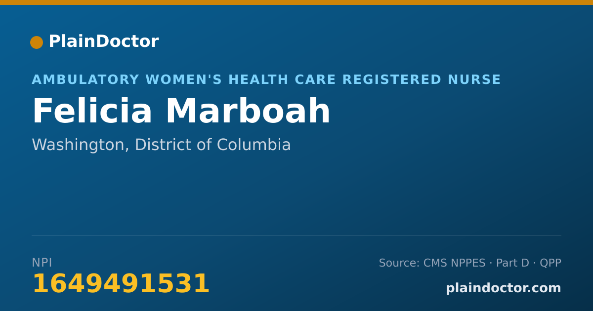 Shareable card for Felicia Marboah - Ambulatory Women's Health Care Registered Nurse, Washington, DC