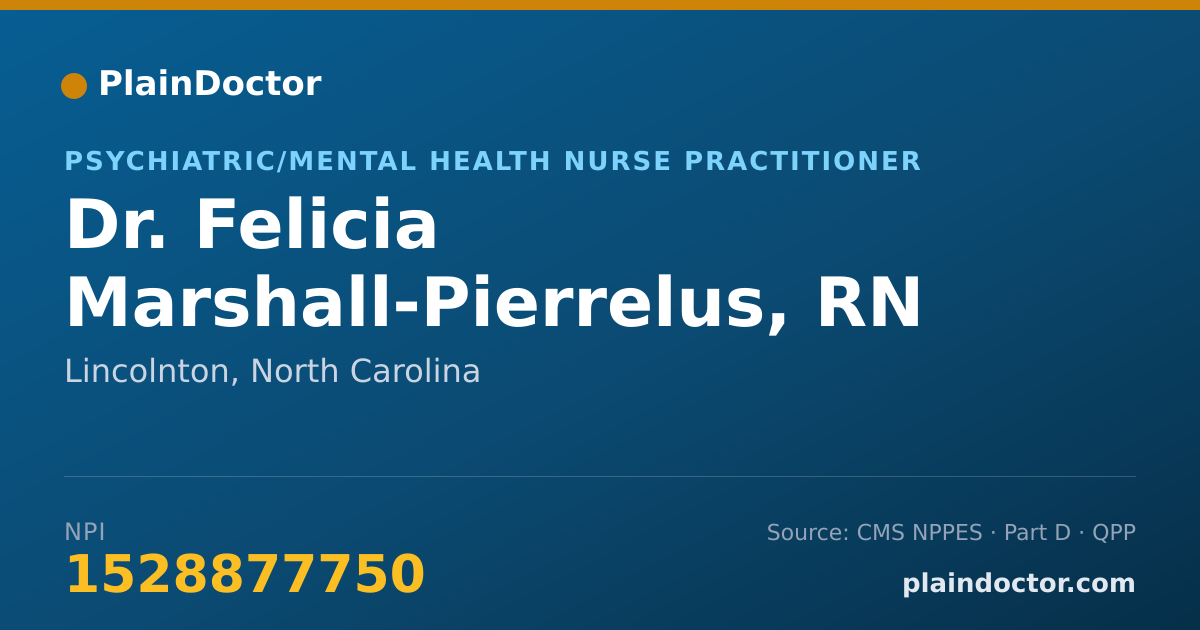 Shareable card for Felicia Marshall-Pierrelus, RN - Psychiatric/Mental Health Nurse Practitioner, Lincolnton, NC
