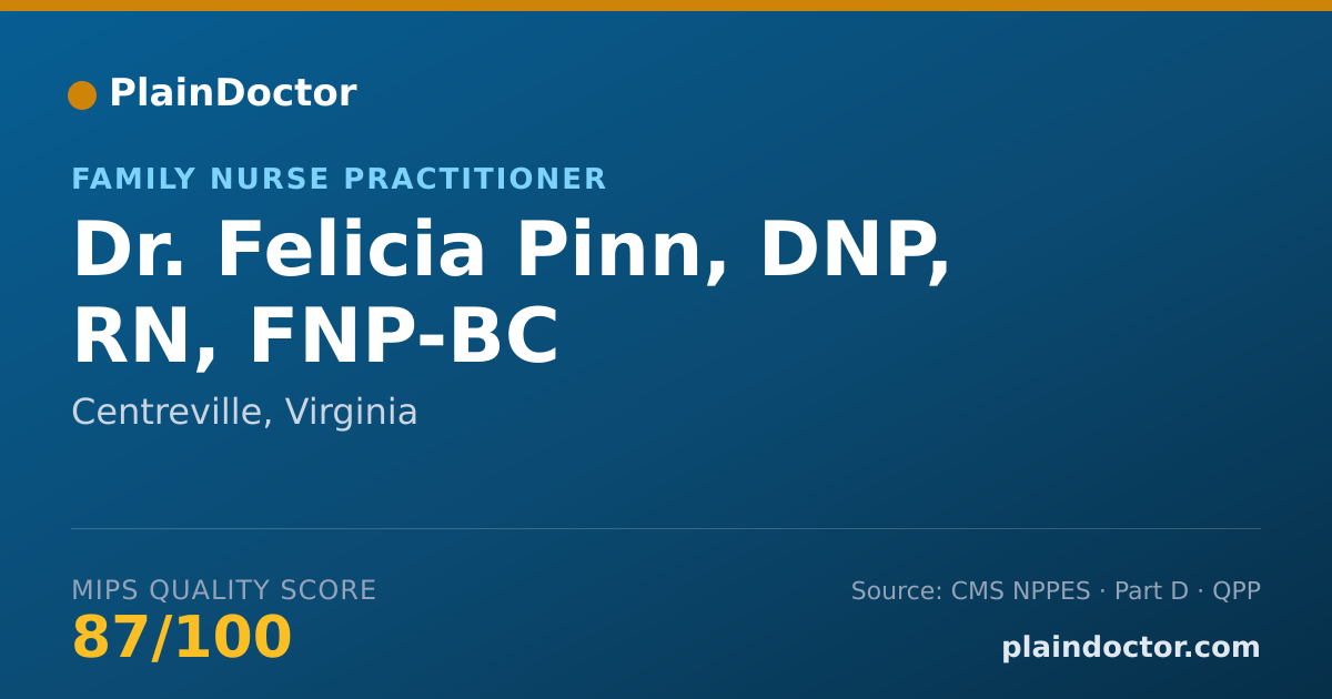 Shareable card for Felicia Pinn, DNP, RN, FNP-BC - Family Nurse Practitioner, Centreville, VA