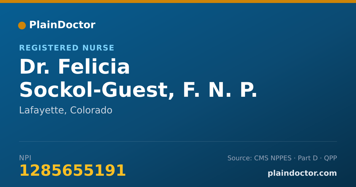Shareable card for Felicia Sockol-Guest, F. N. P. - Registered Nurse, Lafayette, CO